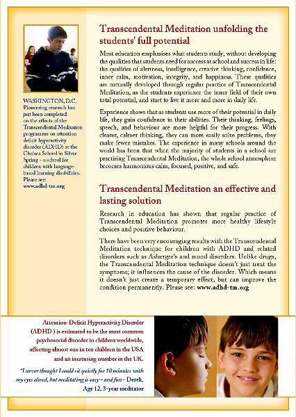 3 CBE-UKp3.jpg - CBE brochure discusses how Transcendental Meditation unfolds the student’s full potential and promotes more positive lifestyle choices and behaviour.